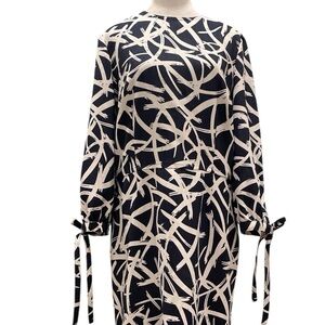 Navy Abstract Midi Dress M Office Chic Parisian Minimalist